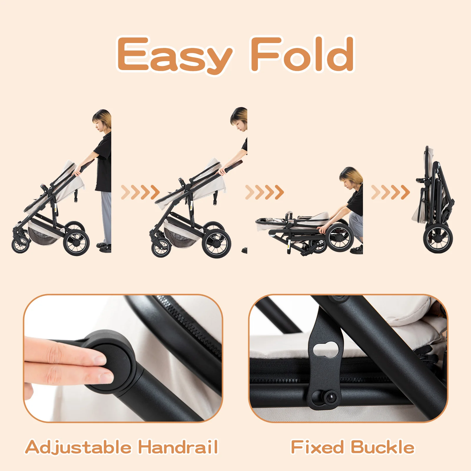 Baby Stroller 3 in 1 Luxurious Portable Travel Baby Carriage Fold Pram High Landscape Aluminum Frame Newborn Infant Stroller