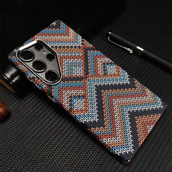 Luxury Kevlar Carbon Fiber Texture For Magsafe Case For Samsung S25 S24 Ultra S23 Plus Metal Camera Protect Wireles Charge Cover
