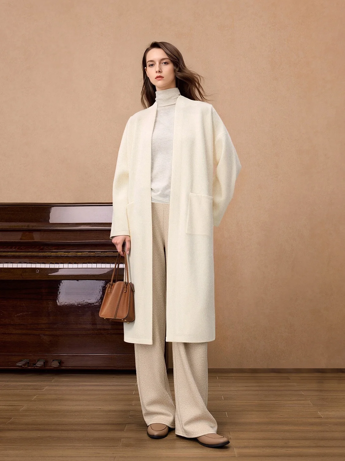 

London Lazy Sle Long Knitted Open Cardigan Women's Autumn Winter No Collar Sweater Jaet mat Skin-friendly Thiene...