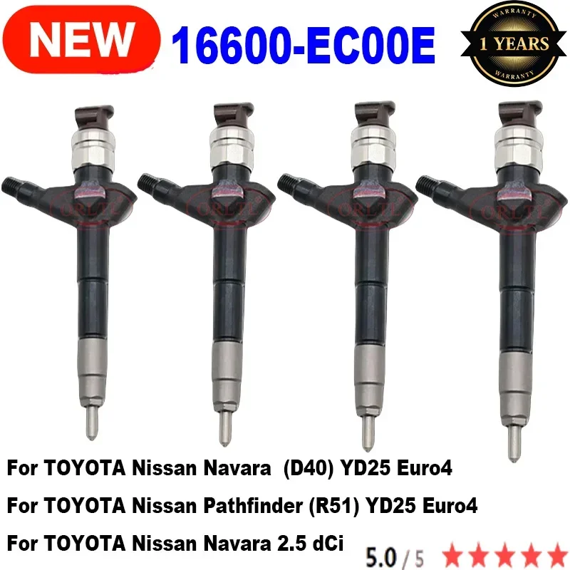 4PCS 16600-EC00E Genuine Diesel Fuel Injector 16600EC00E 16600 EC00E For TOYOTA Nissan YD25 Navara & Pathfinder R50 2006 UP 2.5L