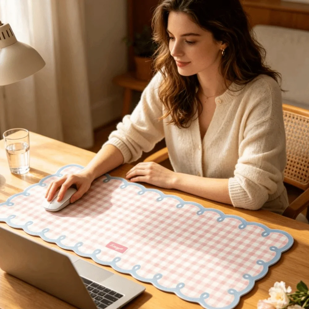 Cartoon Extra Large Mouse Pad Non Slip PVC Computer Desk Mat Plaid Pattern Thickened Keyboard Pad Learning Desktop
