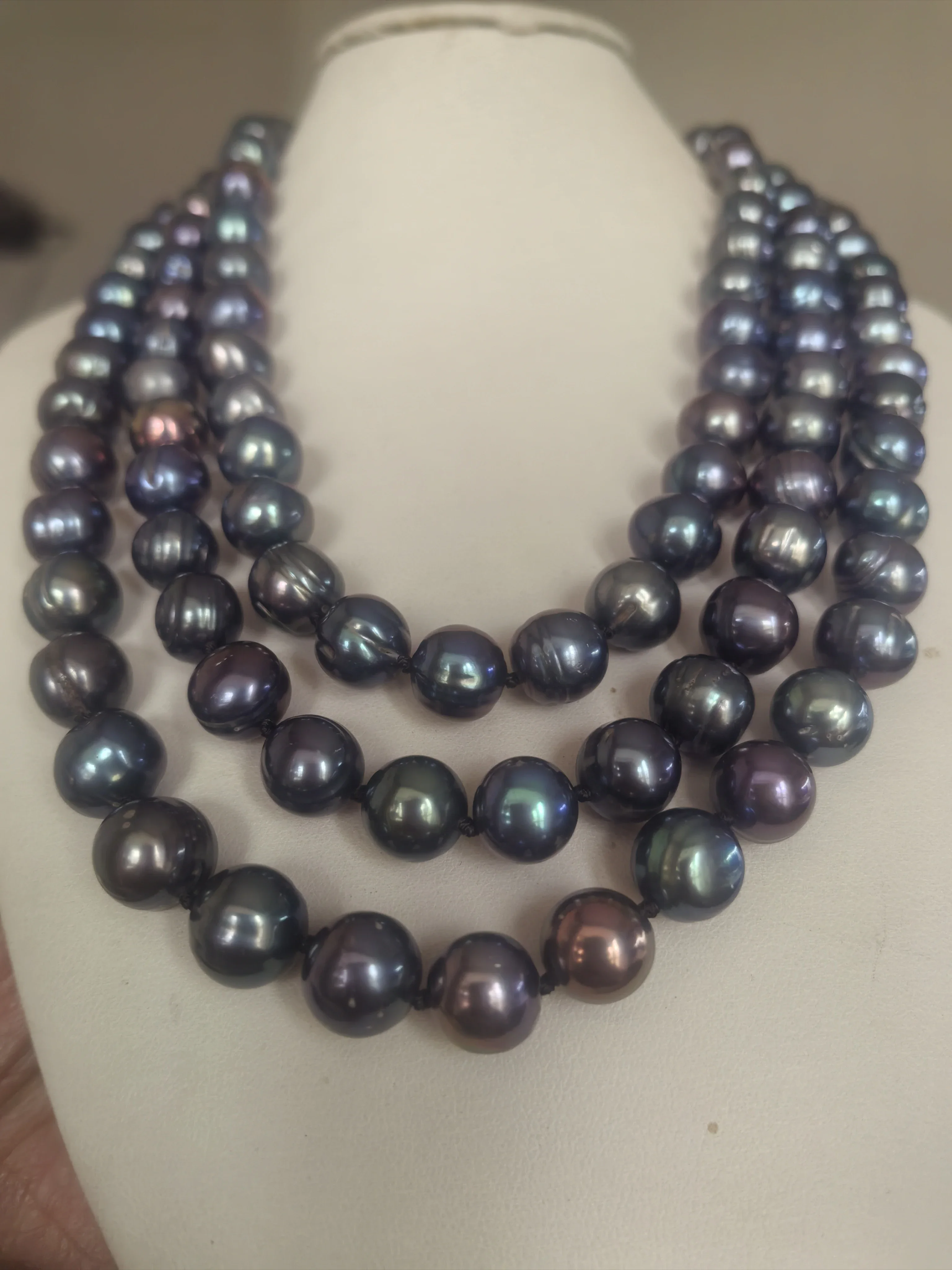 Baroque style AAA 11-12mm natural Tahitian pearl necklace 925s 18 inch 1 row 2 rows 3 rows