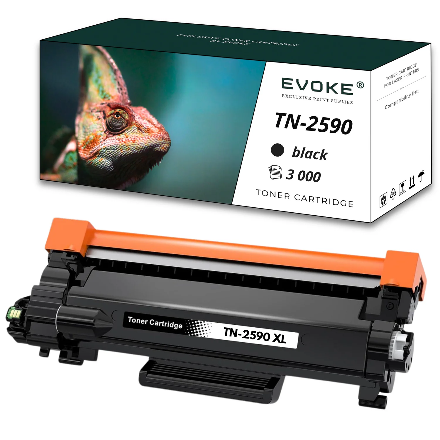 Evoke Compatibele Toner voor Brother Tn-2590Xl Tn2590Xl Tn-2590 Tn2590 Zwart 3000 Pagina's Dcp-L2622Dw Hl-L2460Dn Mfc-L2802Dw Mfc-L2922Dw