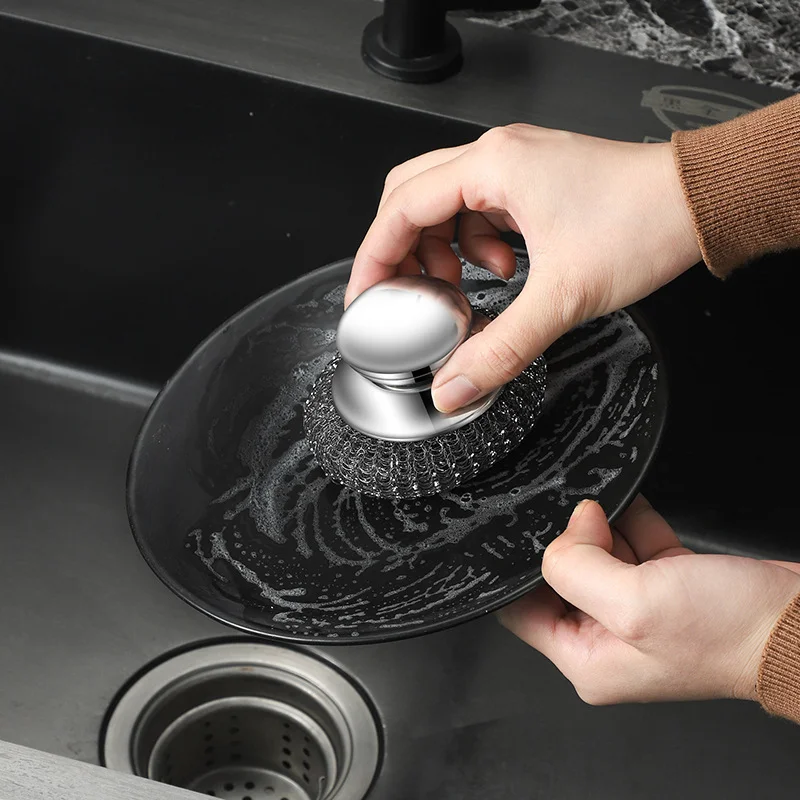 A set Stainless Steel Pot Brush With Handle Heavy Scrubber Scouring  Steel Wool Cleaning Brush Suitable For Pots Pans Grill Sink