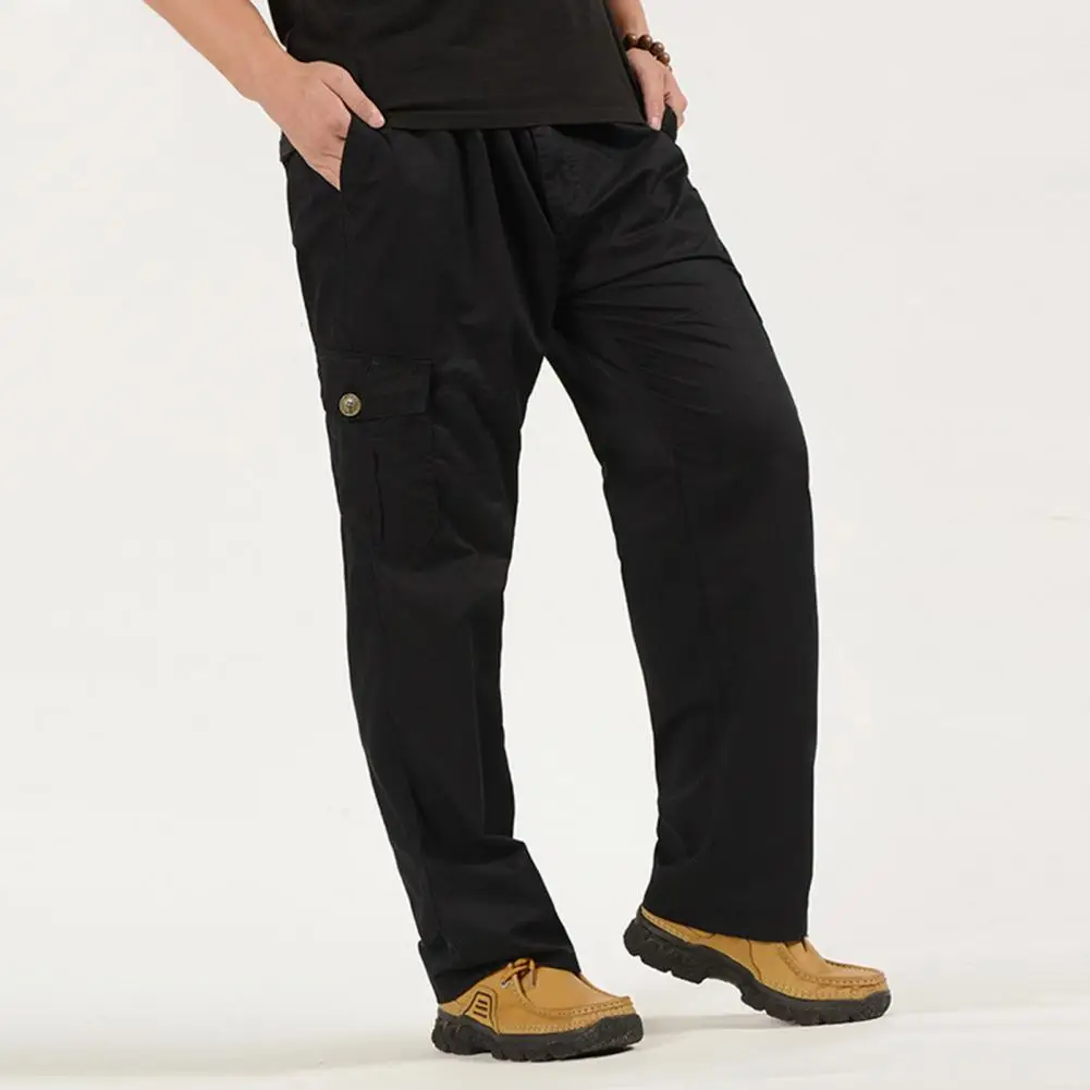 Men Cargo Pants Multi Pockets Solid Color Casual Loose Full Length Match Top Mid Waist Plus Size Men Spring Trousers Men Clothes