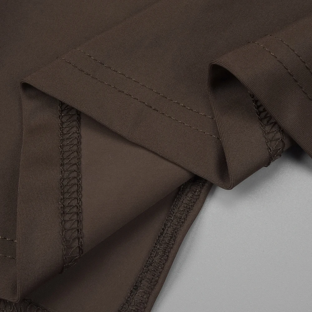 PB Abito lungo sexy marrone trasparente con collo alto – Abito da sera aderente per banchetti di lusso a maniche lunghe da donna per abiti da donna