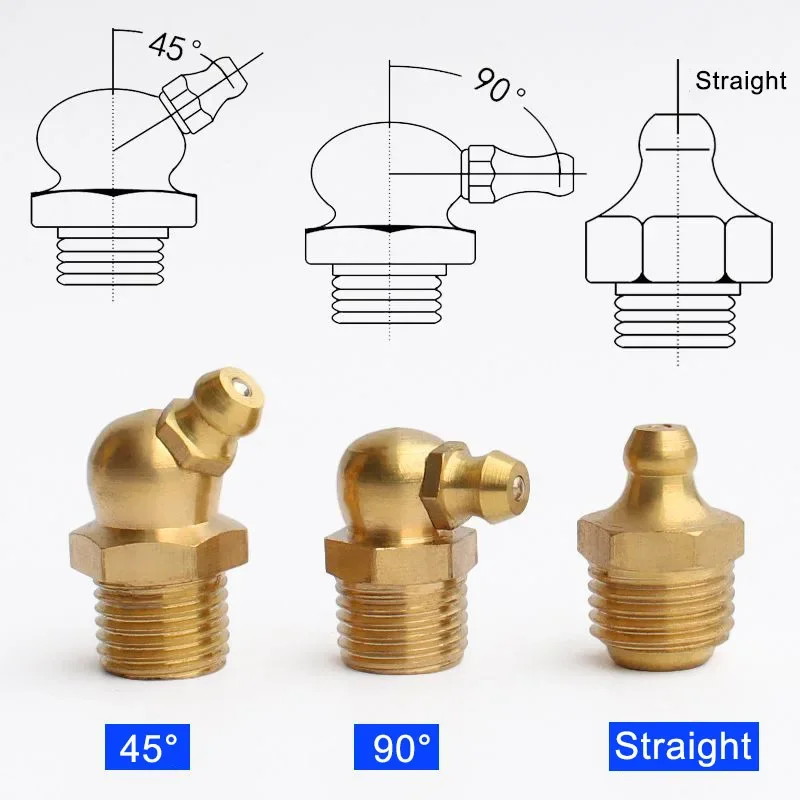 M4 M5 M6 M8 M10 M12 M14 M16 M20 Brass Hydraulic Grease Nipple Fittings Straight Elbow Type Oil Zerk Fitting for Grease Gun