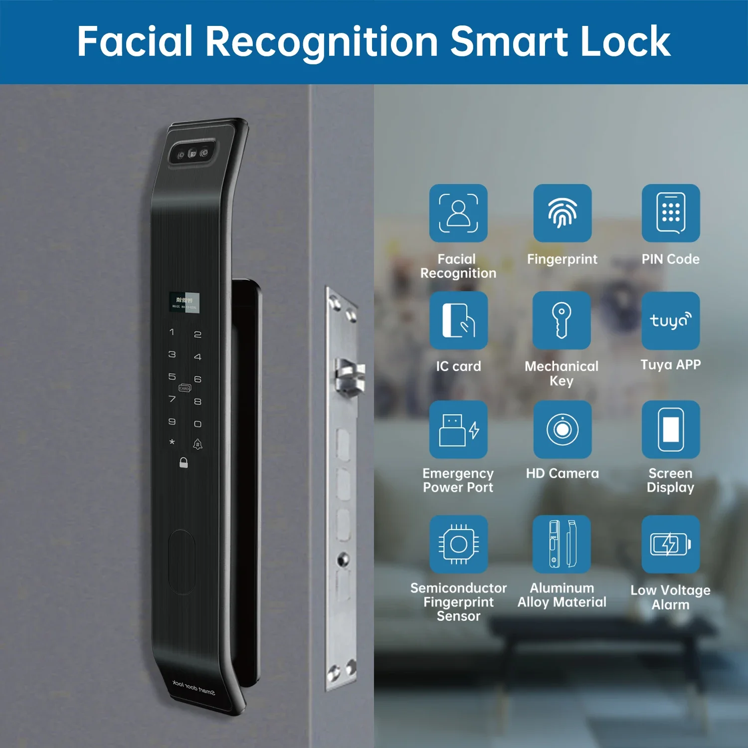 Trudian 3DFace Recognition Video Intercom Smart Lock Tuya Wifi App Remote Control Deadbolt Biometric Fingerprint Smart Door Lock