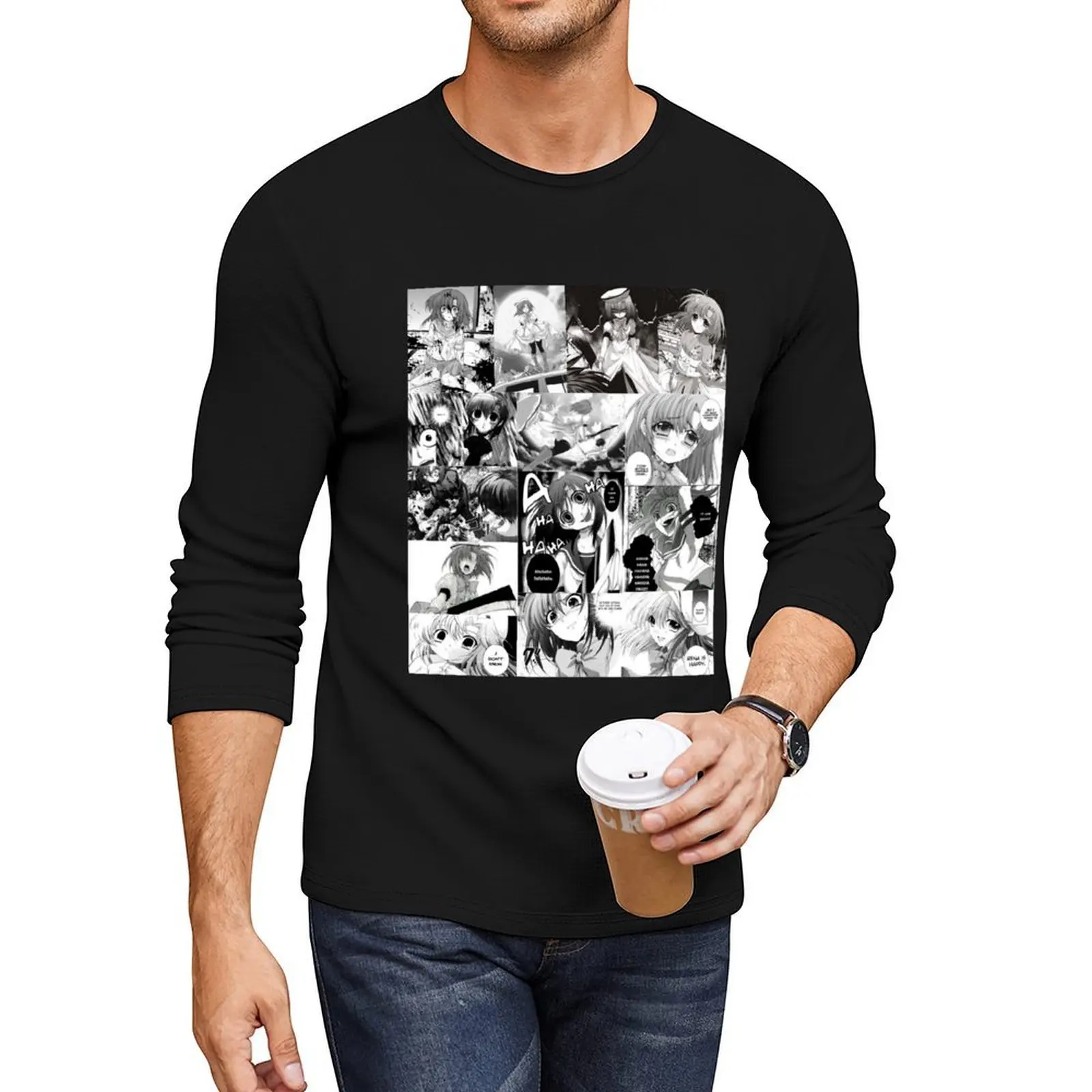 

Rena Ryuugu Manga Panel Collection Long T-Shirt anime tops black t shirts for men