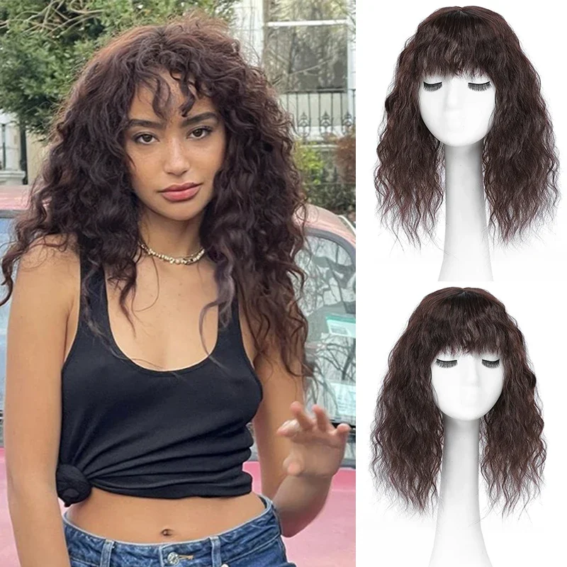 

Синтетическая заколка для волос с волнистыми волосами, глубокие вьющиеся заколки для наращивания волос для женщин, пушистые вьющиеся шиньоны с челкой