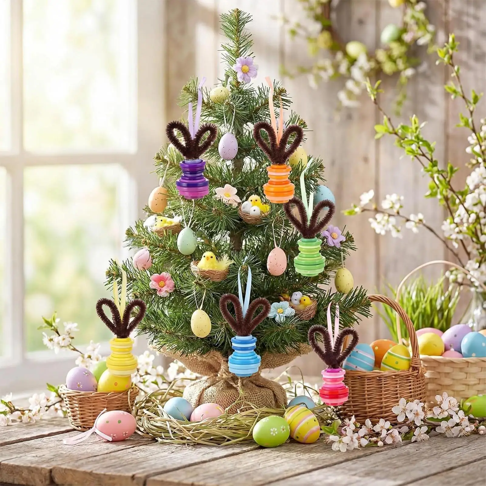 Button Tree Ornament Kit Easter Bunny Decorations Hangable Ornament For Home Apartment School Party Family Gathering