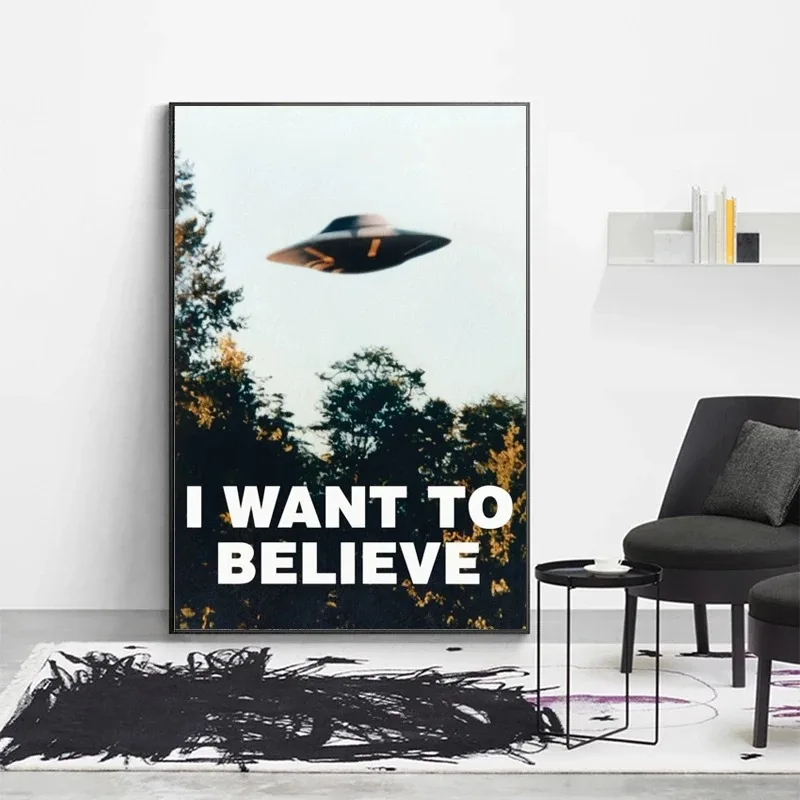 I Want To Believe Canvas Paintings UFO Landscape Posters and Prints Wall Art Pictures for Living Room Home Decoration Cuadros