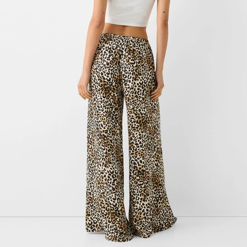 Vintage Leopard Print Elastic Waist Wide Leg Pants Women Lounge Pants Casual Loose Fit Trousers Fairy Coquette Y2K Streetweawr