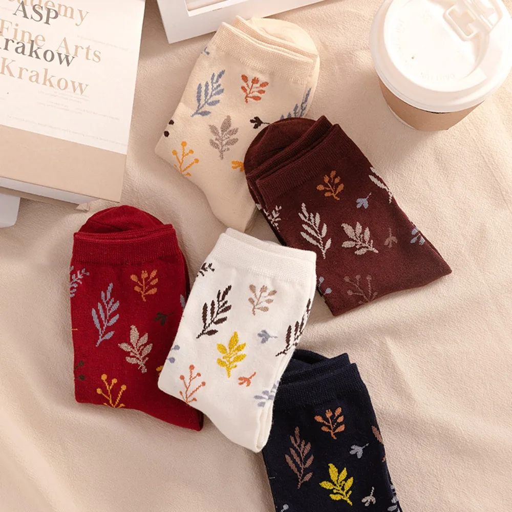 

Vintage Autumn Streetwear Cotton Thick Harajuku Korean Style Socks Middle Tube Hosiery College Style Hosiery Girls Socks