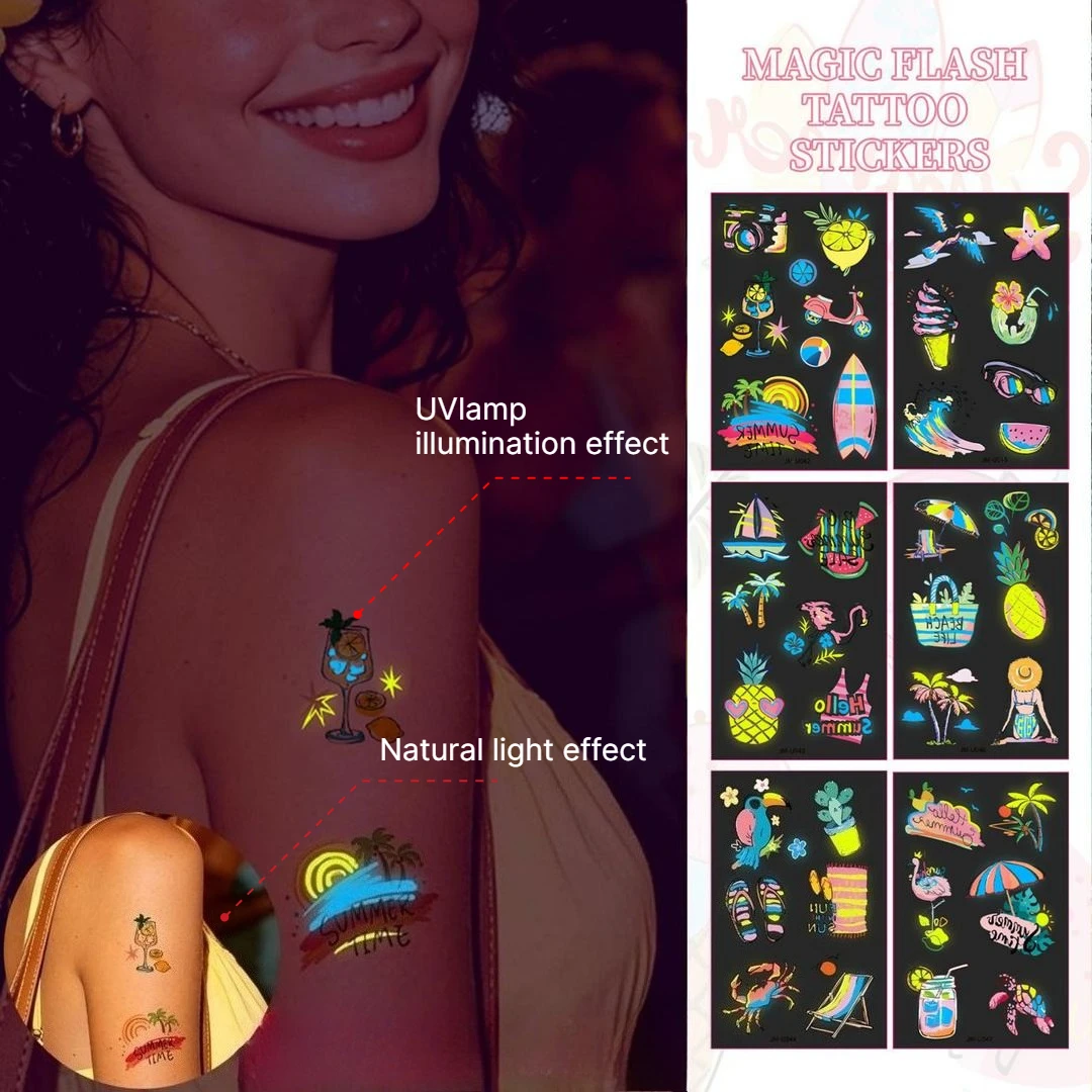 A New Model European and American Magic Sparkling Tattoo Sticker Music Festival Theme Party Luminous Tattoo Sticker Waterproof