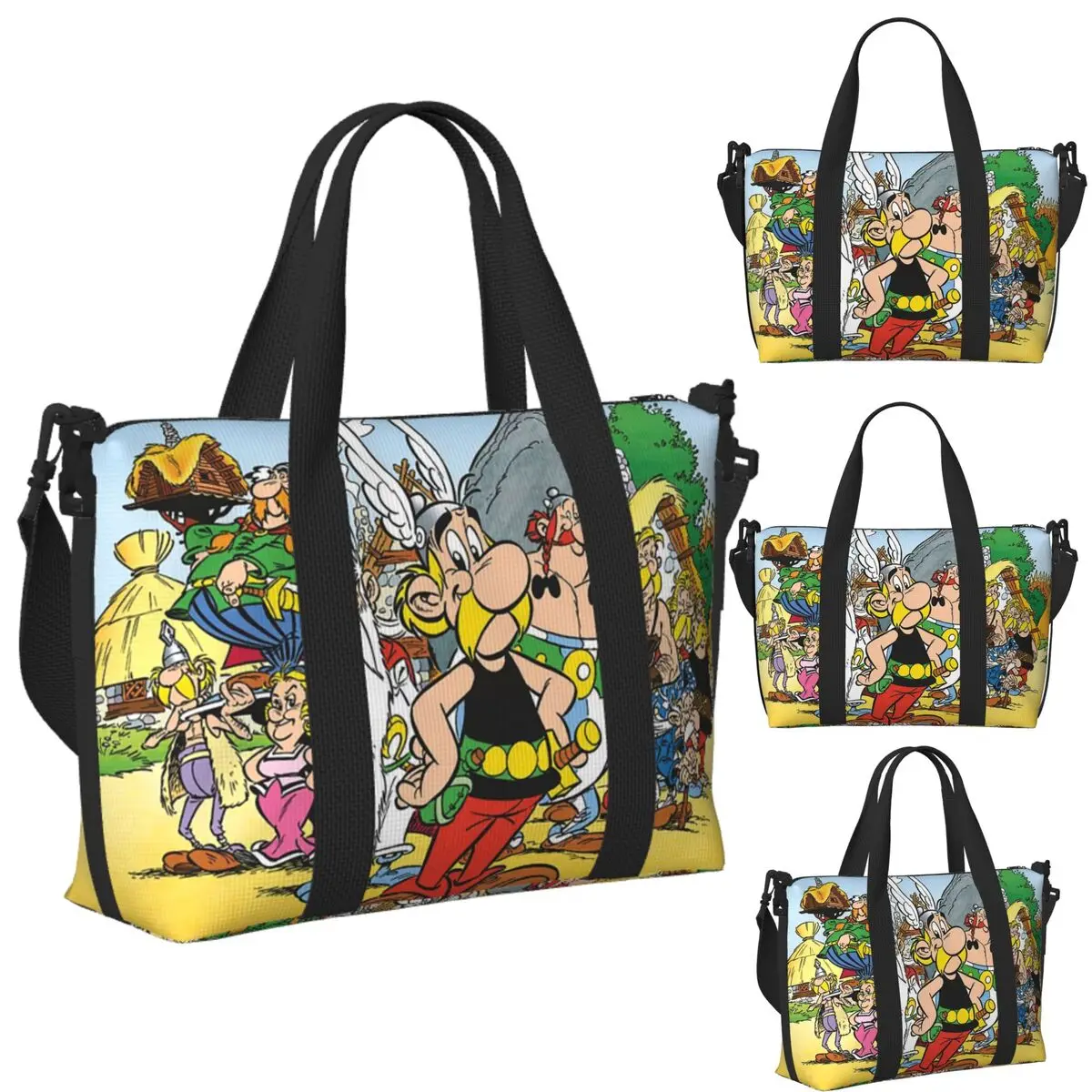 

Custom Asterix And Obelix Dogmatix Beach Travel Bag Large Capacity Tote Bags for Gym Sport Women Shopping Duffle Shoulder Bag