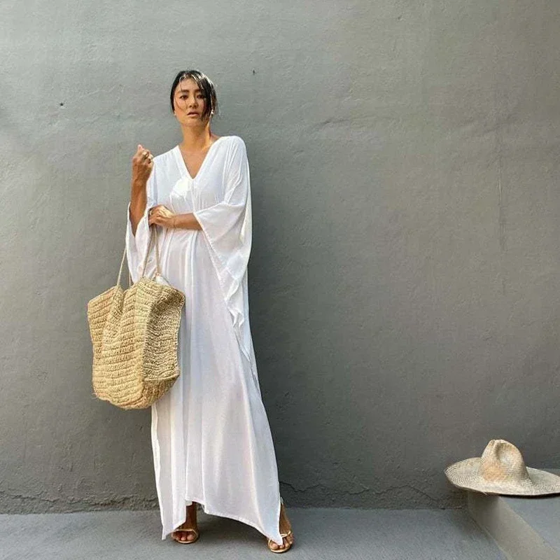 Long Dress Swimsuit Cover up 2024 Robe Plage Pareos Kaftan Maxi Dress Over size Beach Cover up Tunic BeachWear