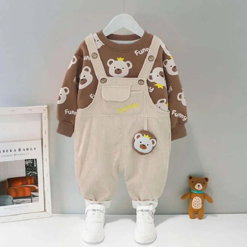 

Cartoon Bear Women's Sweatshirt Boys and Girls Pullover Fall/Winter Cotton Pants Boys Hooded Two-Piece Set