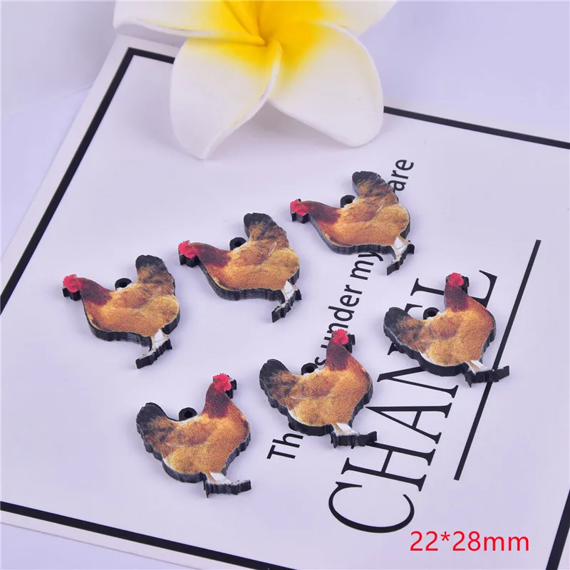 10pcs/pack Rooster Double Face Chicken  Arcylic Charms for  Dangel Earring DIY  Jewelry Making Bulk Wholesale  22*28mm