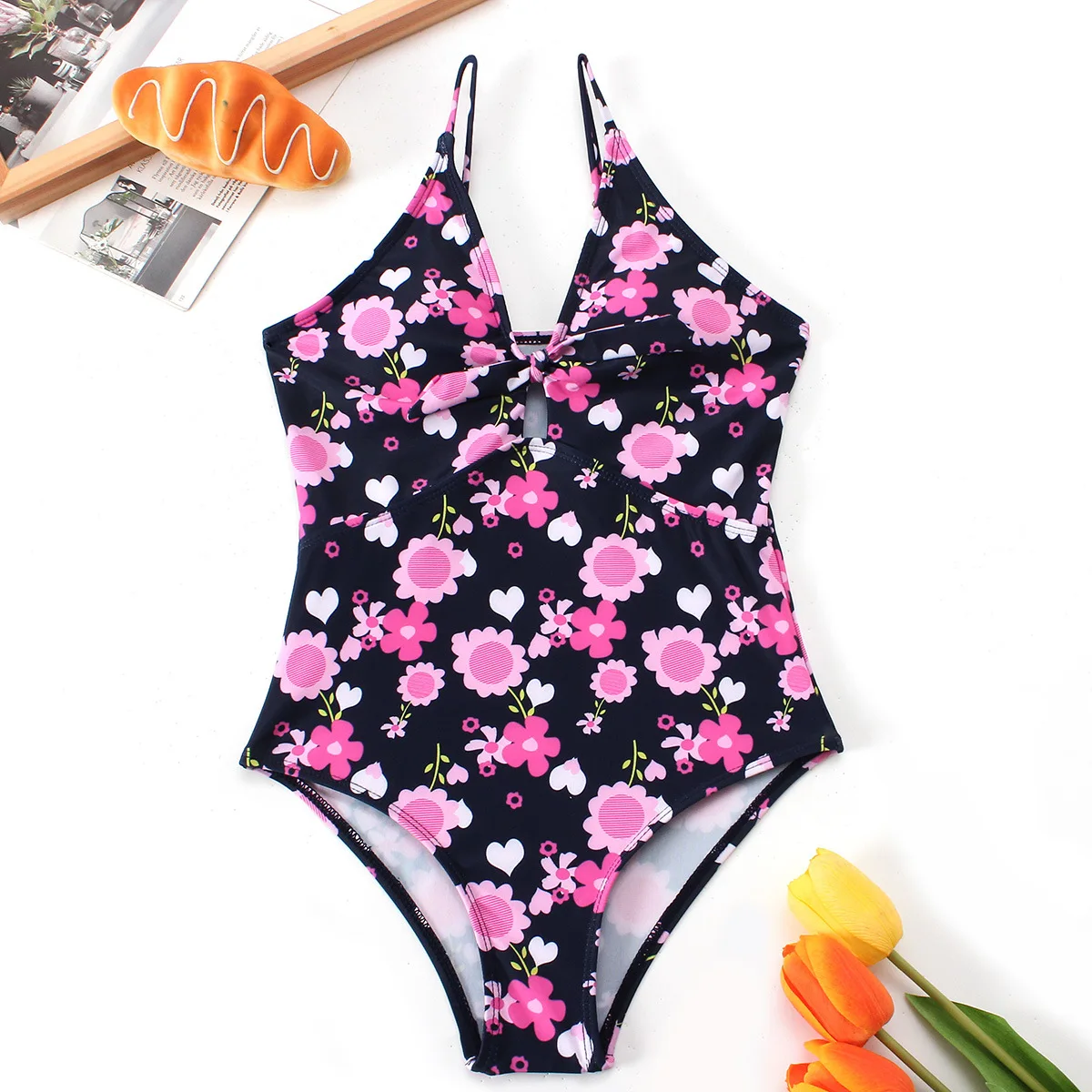 

Floral Print Girls One Piece Swimsuit 7-12 Years Summer Kids Swimwear Children Beachwear Tie Front Bathing Suit Teenager Suits