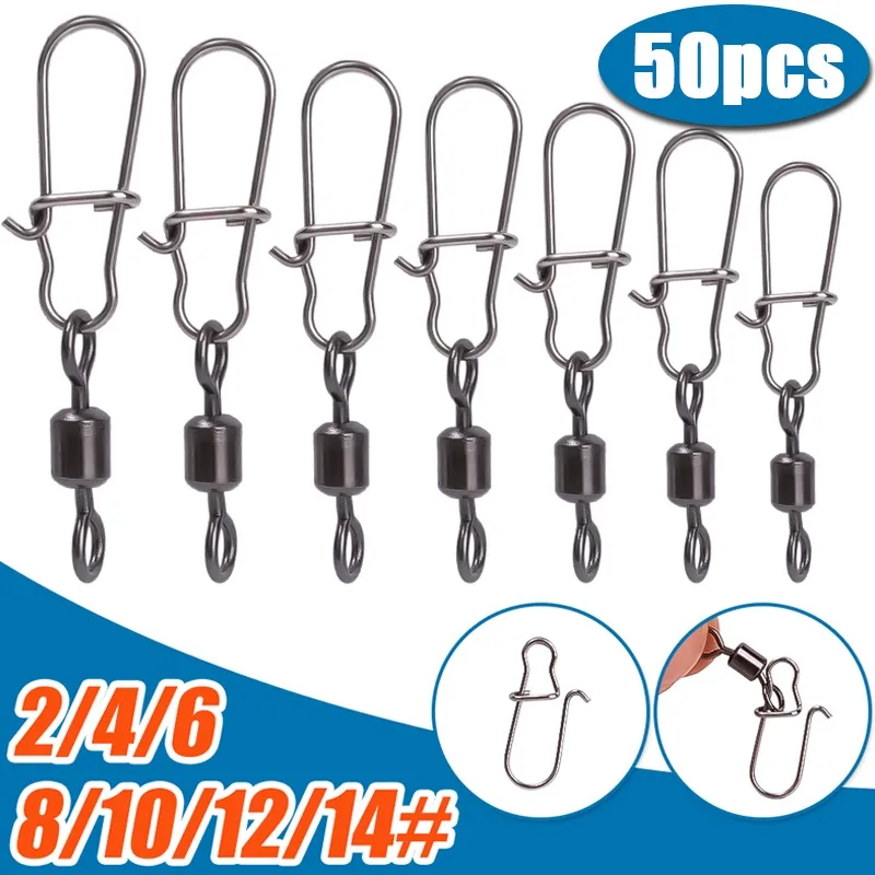 10/20/50pcs Fishing Connector Stainless Steel Snap Bearing Rolling Fishing Hooks Sea Fishing Lure Multifunction Pin Jig Tackle