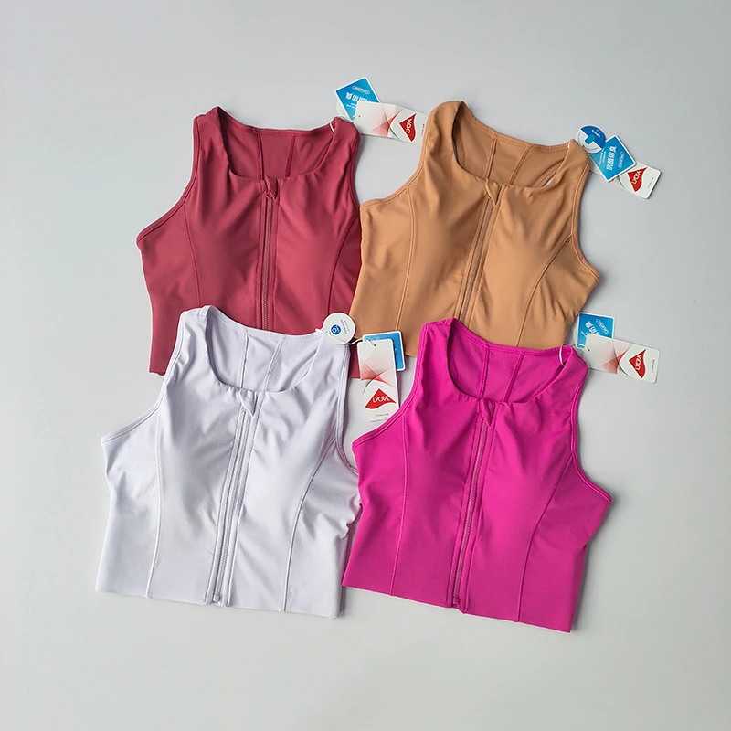 Einteiliger Sport-BH mit Frontreißverschluss, Crop-Top für Damen, stoßfest, schnelltrocknend, hochfeste Weste, Fitness-Yoga-BH – Detail 2