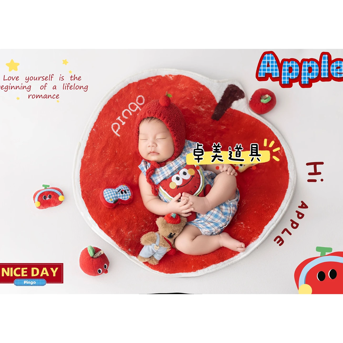 

Newborn Baby Cartoon Apple Prop Photography Clothing Studio Postpartum Photo Theme одежда для новорождëных تذكارات للرضع