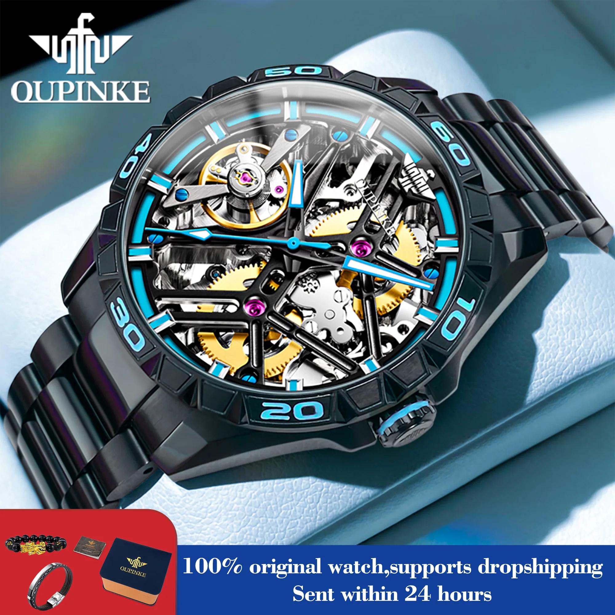 

OUPINKE 3196 мужские автоматические часы модные полые механические часы для мужчин 50 м спортивные наручные часы с большим циферблатом водостойкие светящиеся часы