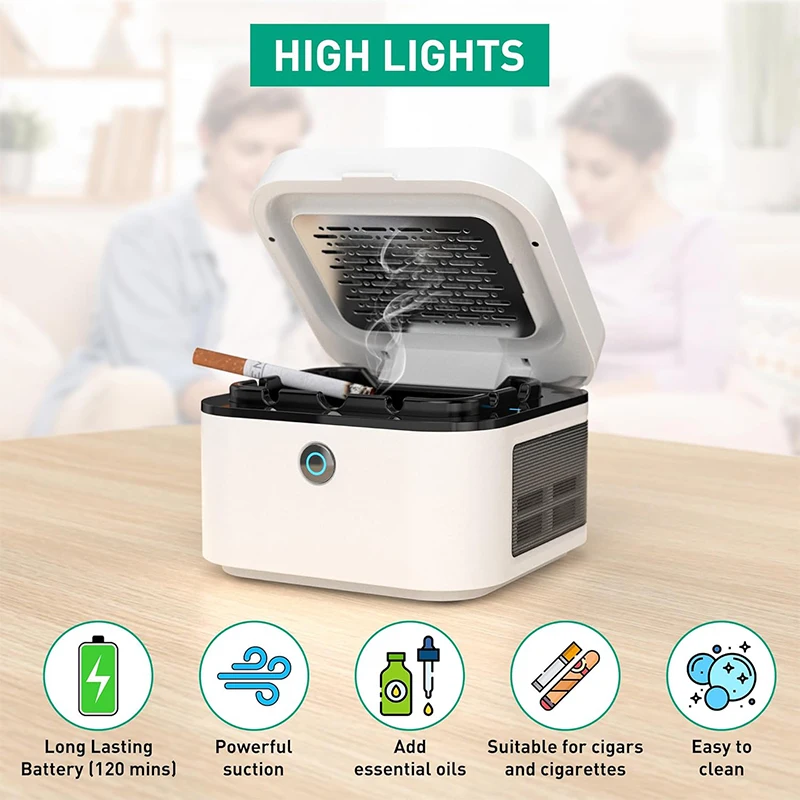 2in1AirPurifier Multifunktionaler rauchfreier Aschenbecher für Zigarettenraucher, HEPA-Filter, reduziert Rauch, wiederaufladbarer USB-Rauchaschenbecher