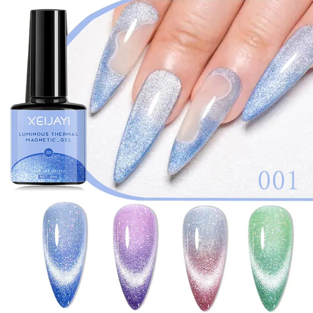 8ml Night Light Discoloration Cat Eye Nail Gel Luminous Thermal UV Semi-permanent Magnetic Nail Gel Shining DIY Nail Art Product