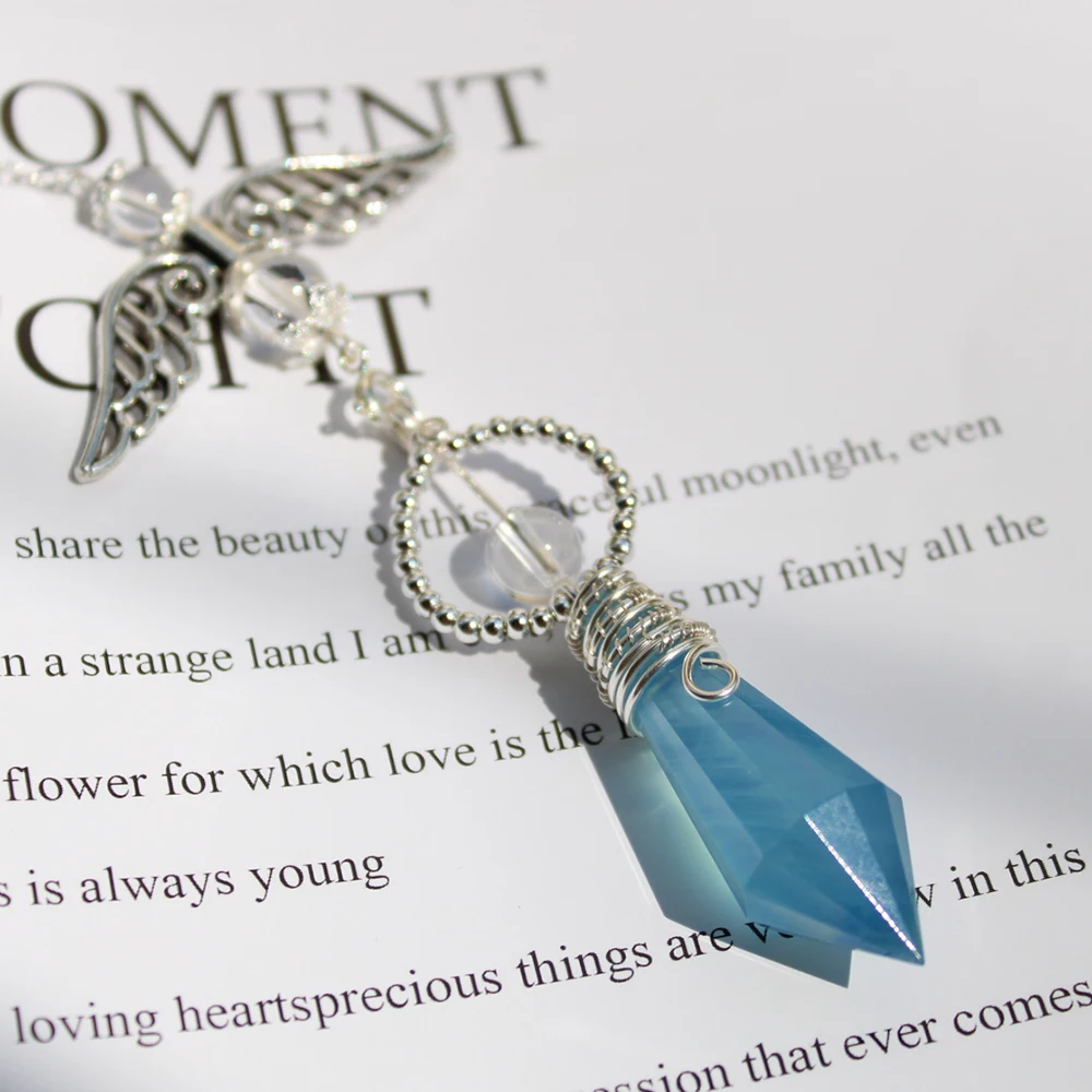 Unit One Piece Alloy With Natural Aquamarine Gemstone Spirit Healing Crystal Pendulum Pendant For Gift