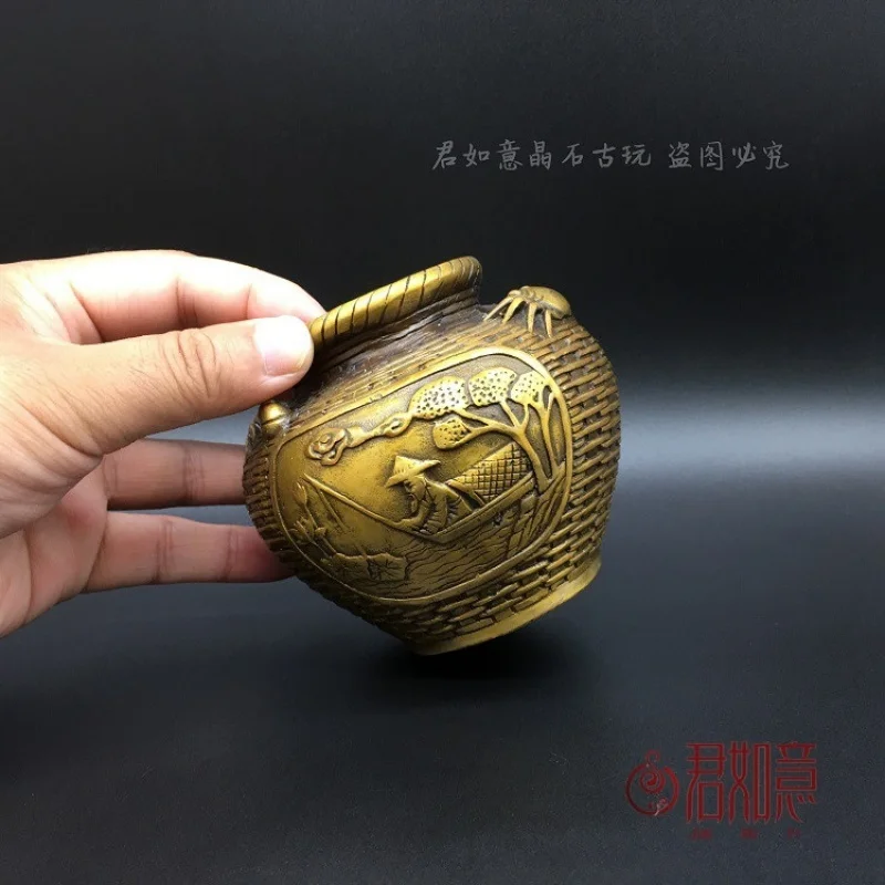 

Латунная рыбацкая медная корзина для рыбы, орнамент, медный краб, резьба по лотосу, милая маленькая корзина для рыбы, медная банка, медная ваза, ручка