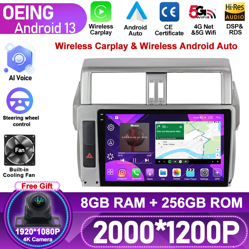 

For Toyota Land Cruiser Prado 150 2013 - 2017 Car Multimedia Player GPS Carplay Autoradio Stereo Head Unit Android Car Radio DSP