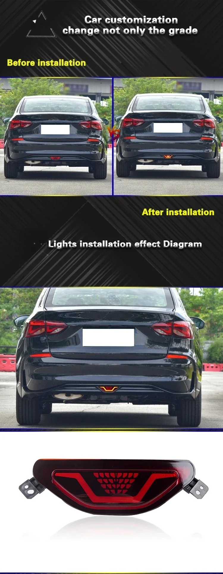 Car Rear Bumper Light Reflector Dynamic Signal Light LED Fog Lamp Modified Driving Brake Lights For Chevrolet Monza 2019-2024 detail image 1