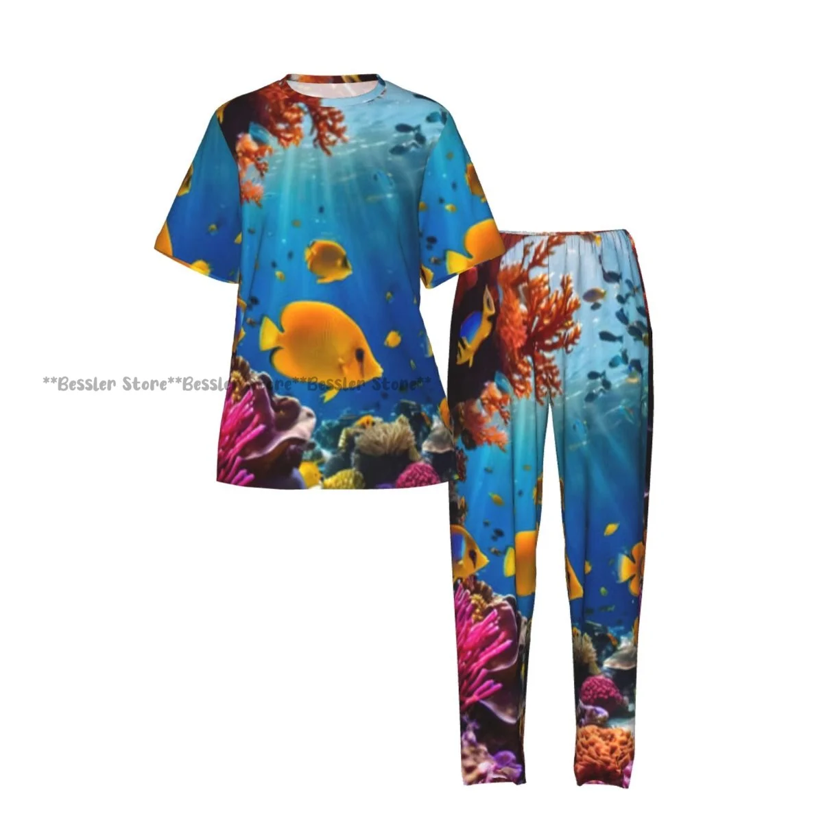 Women's Underwater Tropical Fish Swimming In Coral short sleeve trousers casual pajamas set
