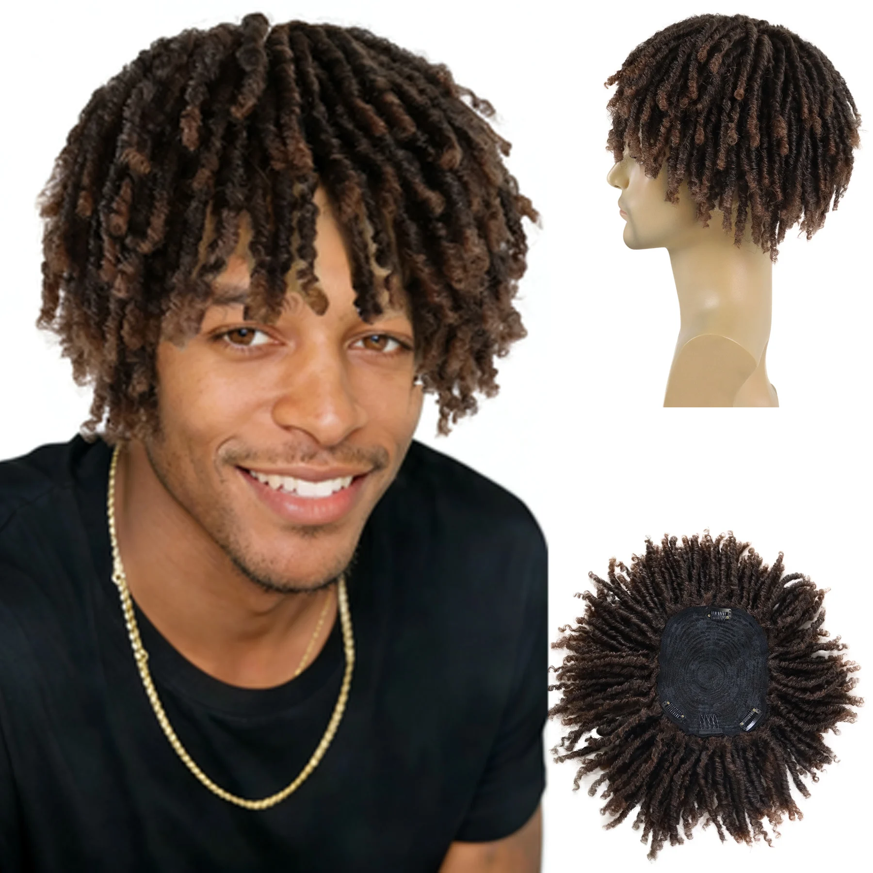 

Синтетический мужской парик-накладка с афро-кудрями, короткий коричневый парик-дредлок в афроамериканском стиле для чернокожих мужчин, полупарик на каждый день