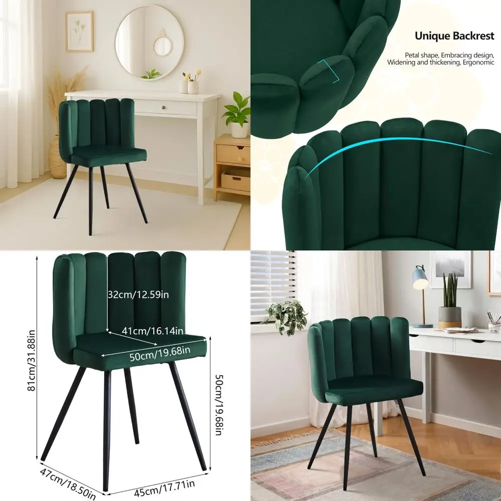 

Modern Velvet Accent Chair for Living Room, Scalloped Design with Metal Legs, Suitable for Kitchen and Dining Areas