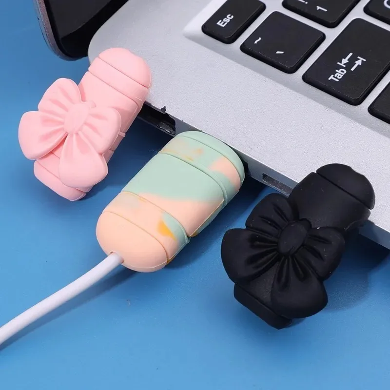 Cable Protector for Android Type C Micro USB Charger Wire Head Protective Sleeve Silicone Cartoon Bowknot Data Line Protection