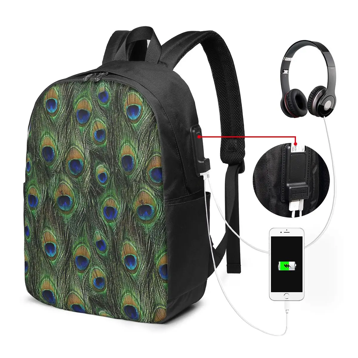 

Peacock Feathers Backpack Travel Notebook Bag Computer College Student School Bag Laptop Shoulder Bags for Men Women