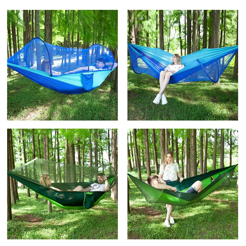 290*140 Mosquito Prevention Hammock Outdoor Double Nylon Parachute Cloth Camping Mosquito Net Quick Open Hammock Control Hammock