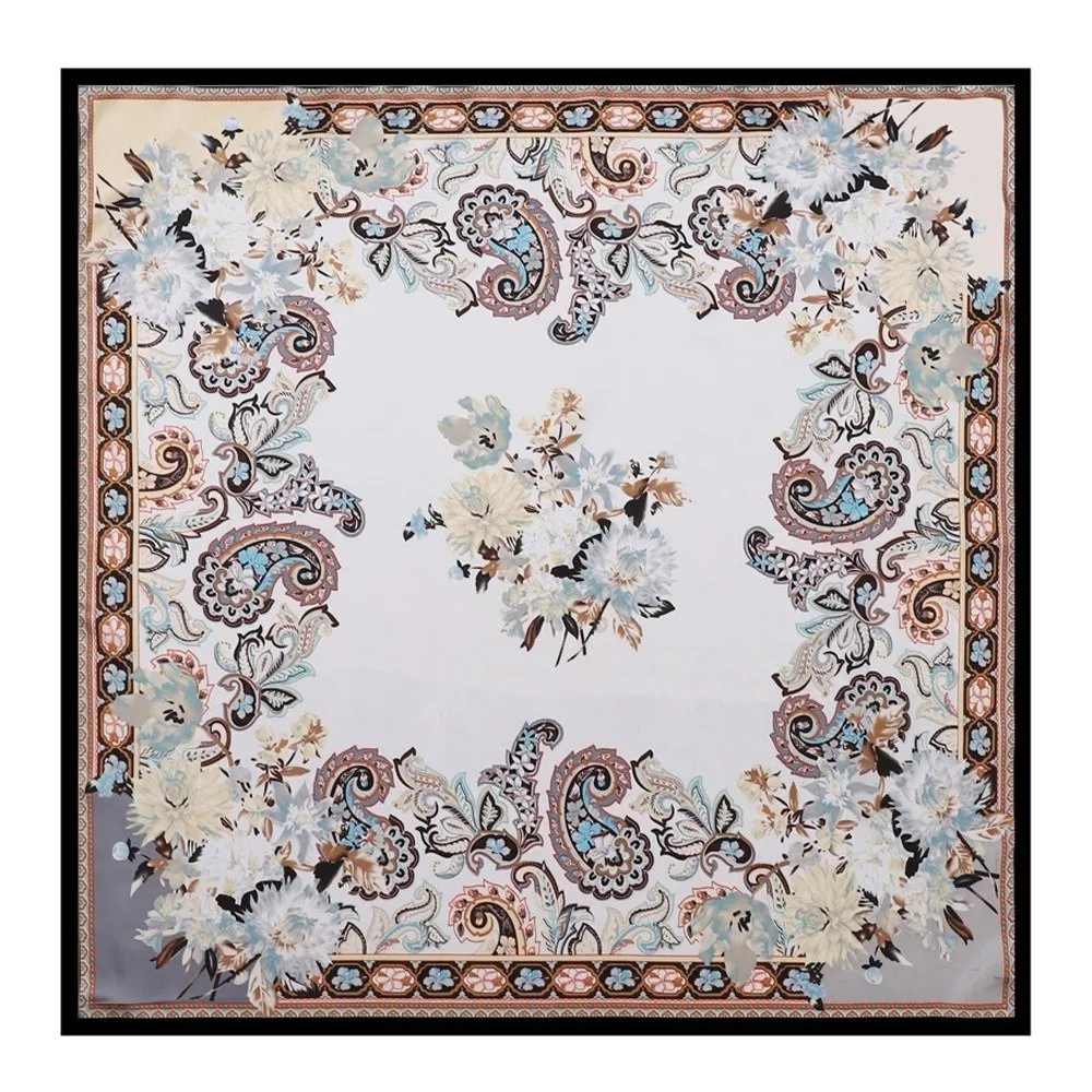 Popular Bohemian Printed Women's Scarf 90x90cm Luxury Paisley Bandana Satin Floral Neckerchief Hijab Beach Wear