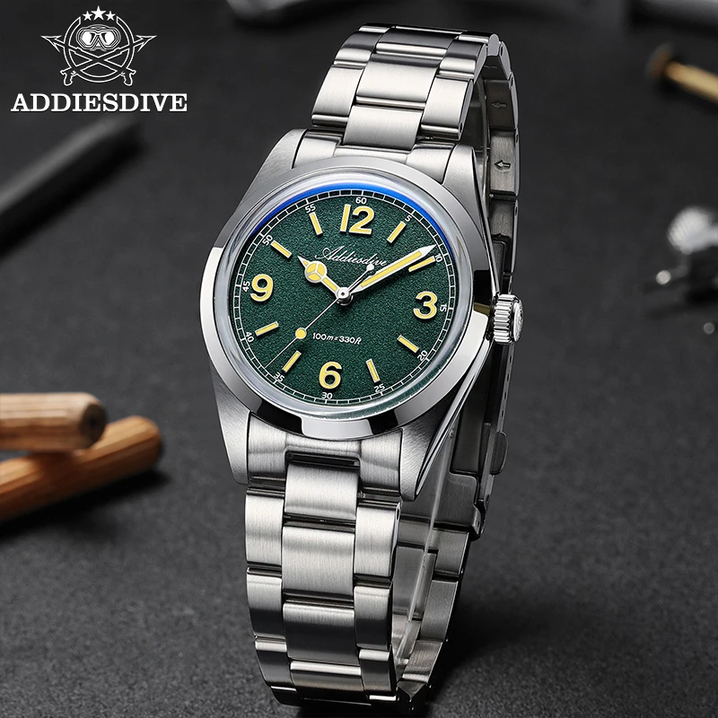 ADDIESDIVE Luxury Quartz Watch Men VH31 Japan Movement 100M Waterproof Stainless Steel BGW9/C3 Luminous Business Wristwatch