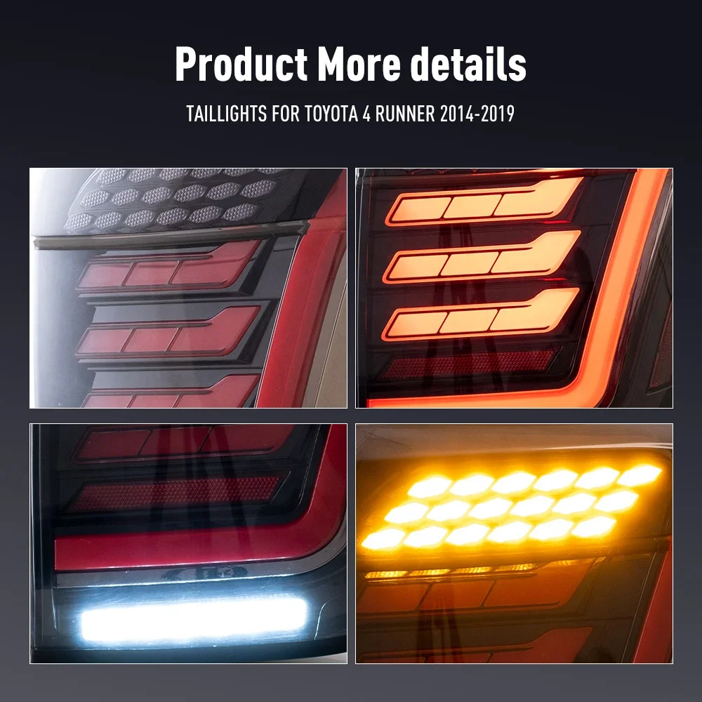 Par de luces traseras LED para Toyota 4 Runner 14-19 DRL señal de giro de freno inverso conjunto de luz trasera de coche Plug And Play