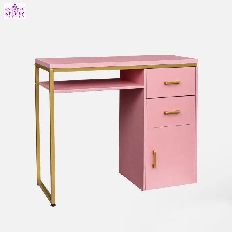 Pink and Gold Simple Style Nail Salon Furniture Manicure Table and Chair Set Lovely Nail Desk Table