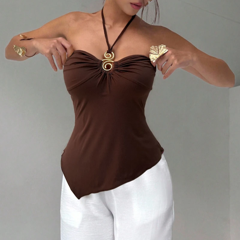 

Design Sense New Neck Tube Top Women's Summer Slim Fit Inside Sleeveless Short Outer Top