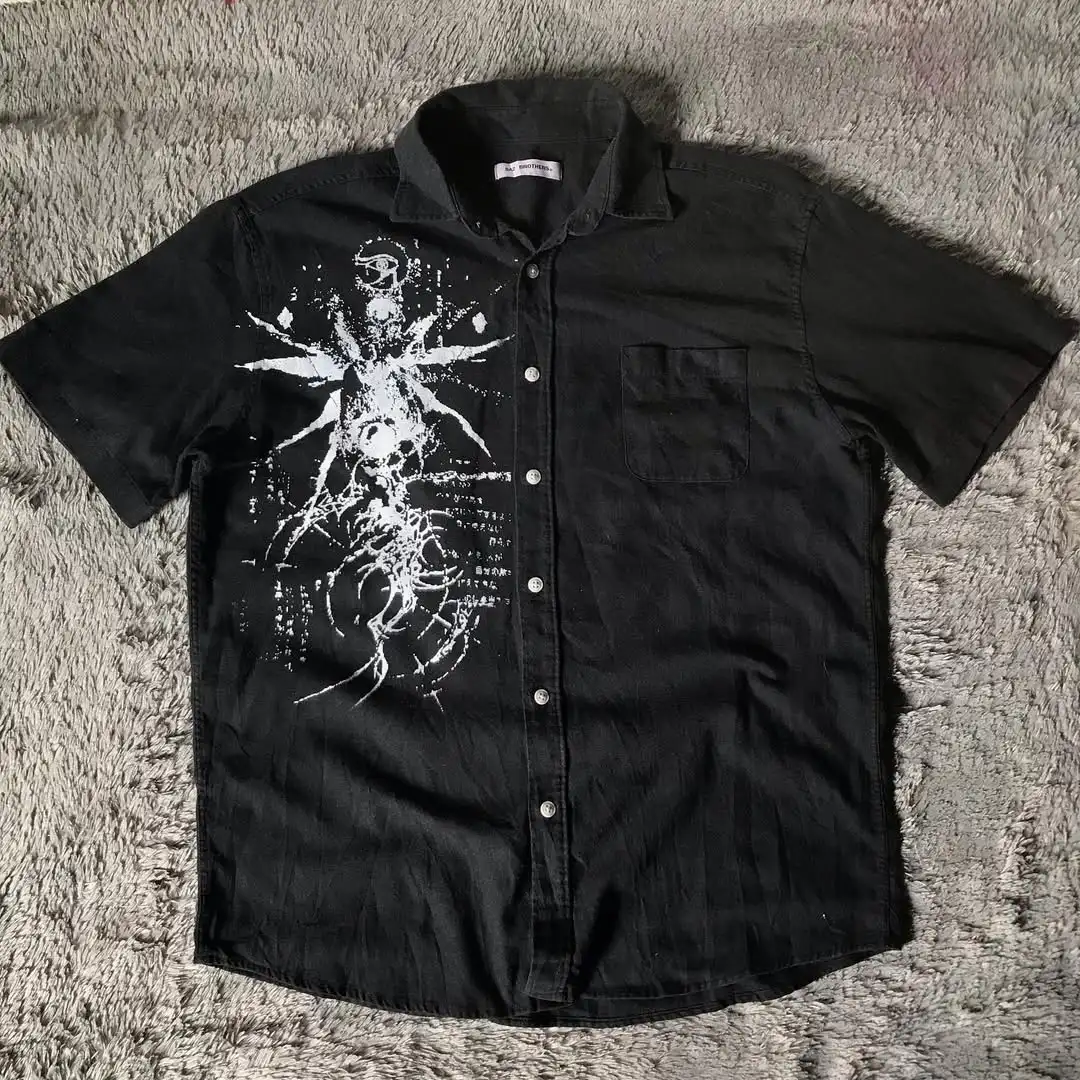 

Y2K Harajuku Black Shirt Affliction Retro V-neck Shirt Men Skull Holy Writ Skull Printing Tee Fashion Gothic Short Sleeve Tops