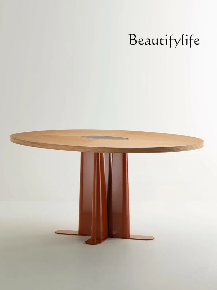 Light luxury French designer creative art simple medieval retro oval dining table