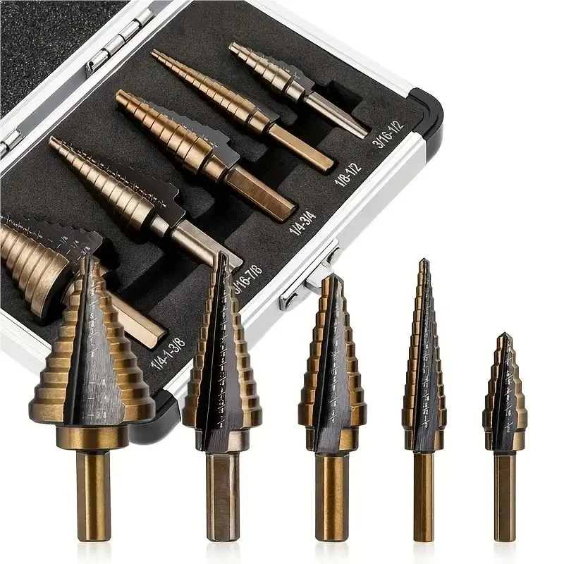 5pcs/set Precision Cobalt High-Speed Steel (HSS) Drill Bit Set, Titanium Coated, 50 Sizes, Triangular Shank, British Standard