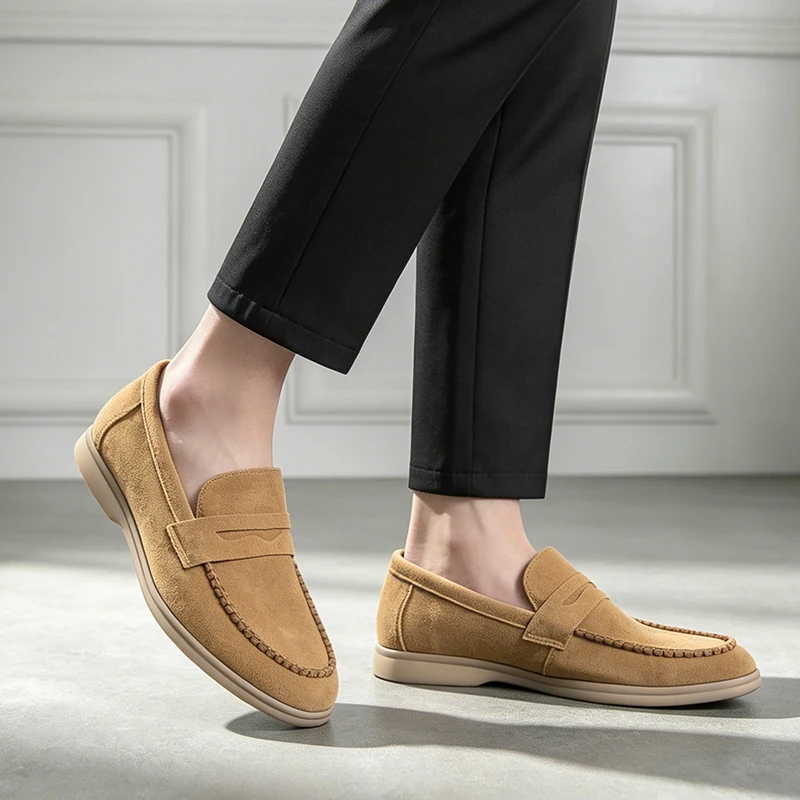 

New Men Fashionable Loafers Black Yellow Color British Casual Flat Heel Slip-on Business Office Brand Leather Shoes Sizes 38-46