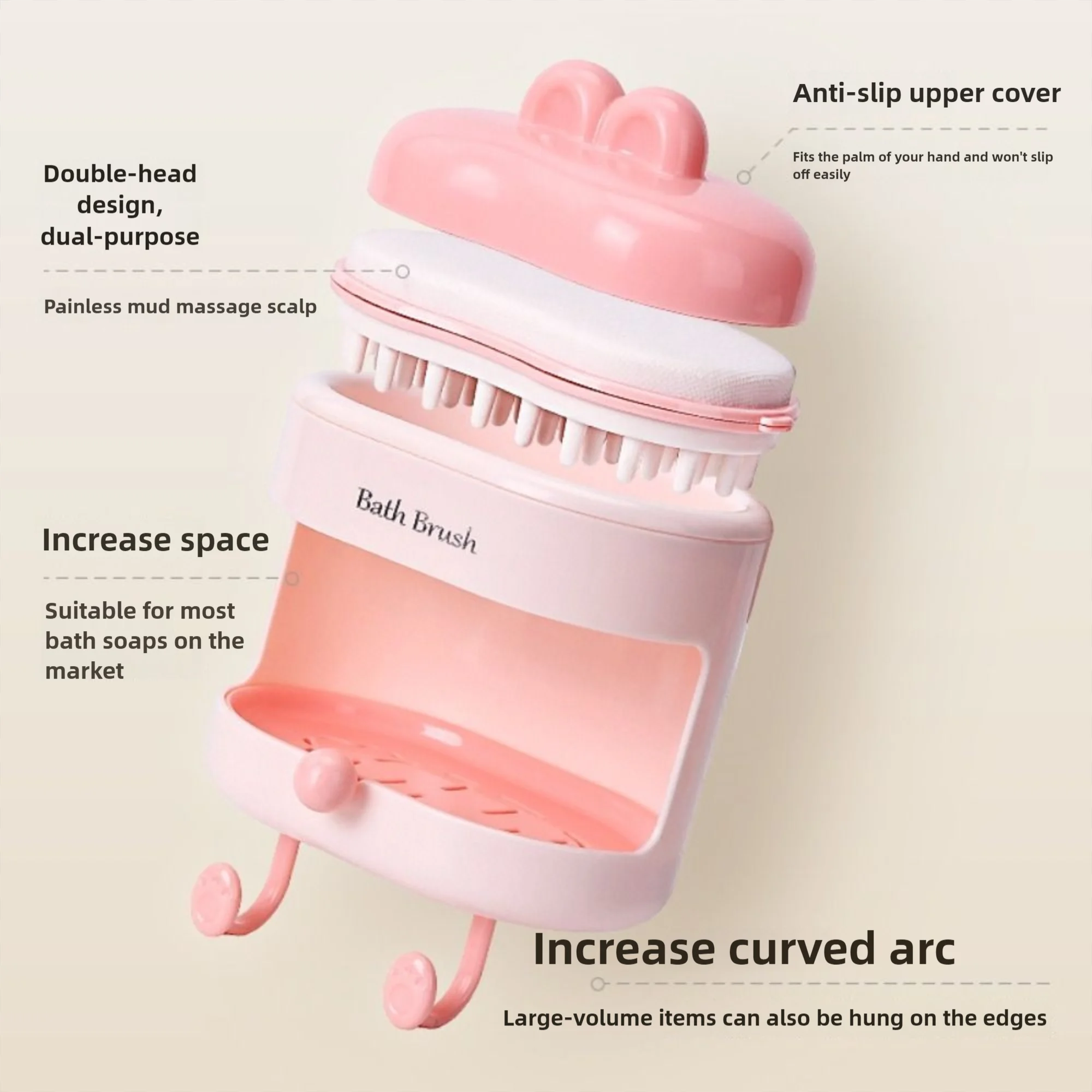 

Держатель для мыла 3 в 1, набор скрубберов для спины, настенное крепление, удобные двусторонние щетки для очищения, противоскользящие, удаление пятен